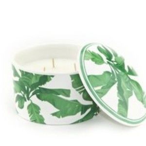 D.L. & Co 3 Wick Candle Reusable Lidded Ceramic Dish Palm Leaf Brazilian Guava